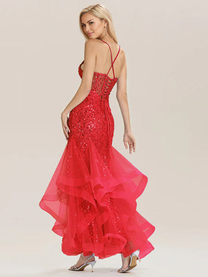 Trumpet/Mermaid Sequin Sleeveless Floor-Length Tulle Prom Dresses