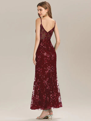 Trumpet/Mermaid V-Neck  Lace Prom Dresses With Sequins