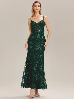 Trumpet/Mermaid V-Neck  Lace Prom Dresses With Sequins