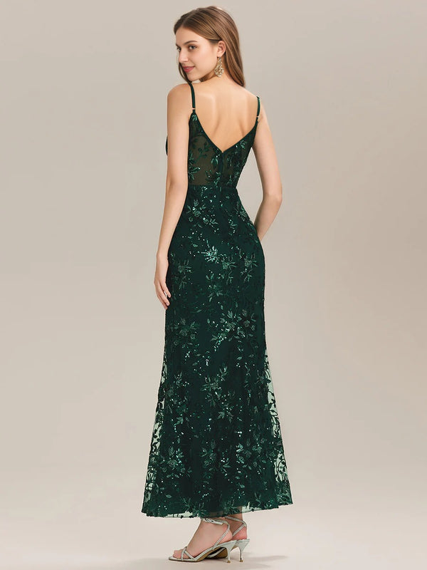 Trumpet/Mermaid V-Neck  Lace Prom Dresses With Sequins