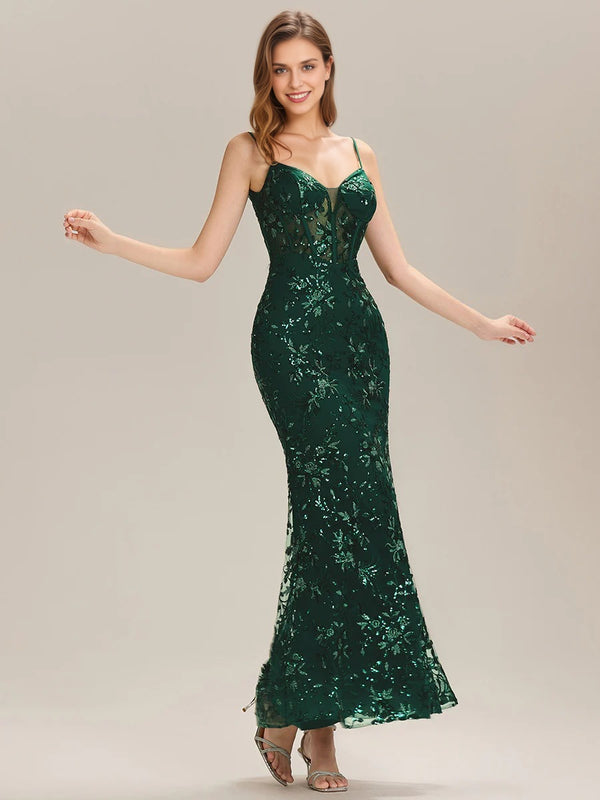Trumpet/Mermaid V-Neck  Lace Prom Dresses With Sequins