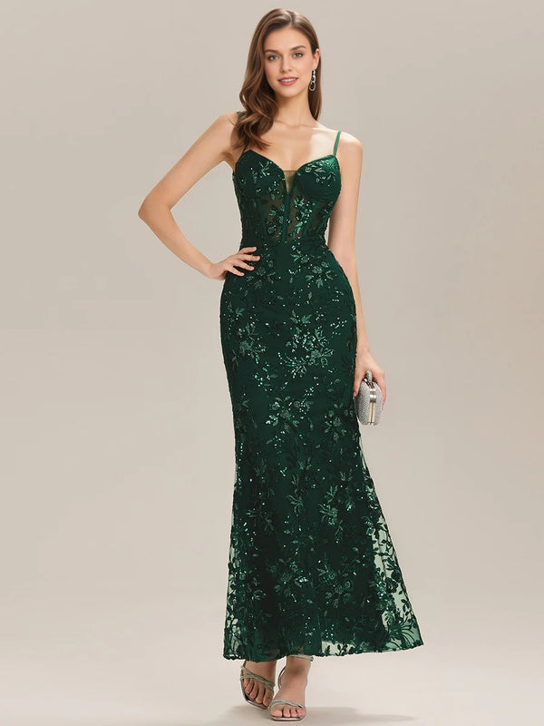 Trumpet/Mermaid V-Neck  Lace Prom Dresses With Sequins