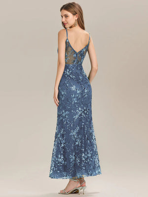 Trumpet/Mermaid V-Neck  Lace Prom Dresses With Sequins