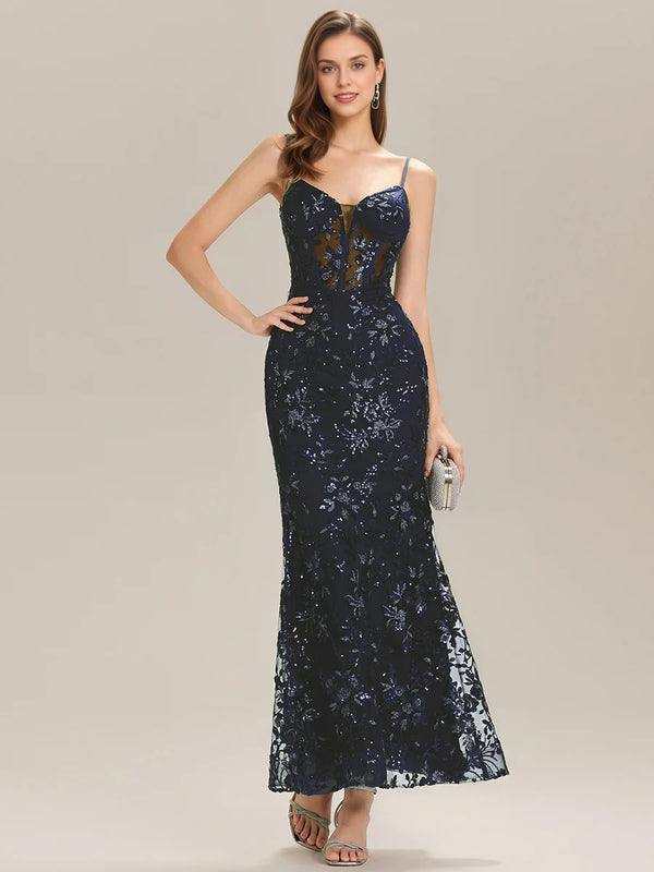 Trumpet/Mermaid V-Neck  Lace Prom Dresses With Sequins