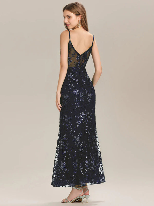 Trumpet/Mermaid V-Neck  Lace Prom Dresses With Sequins