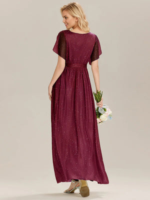 A-line V-Neck Floor-Length Chiffon Bridesmaid Dress With Ruffle