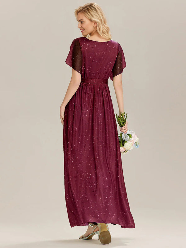 A-line V-Neck Floor-Length Chiffon Bridesmaid Dress With Ruffle