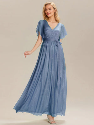 A-line V-Neck Floor-Length Chiffon Bridesmaid Dress With Ruffle
