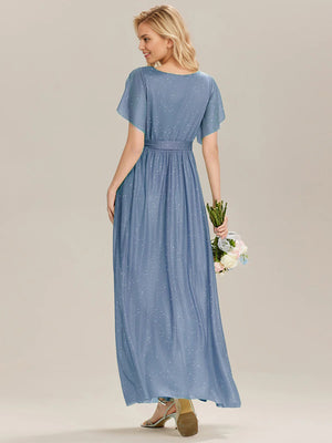 A-line V-Neck Floor-Length Chiffon Bridesmaid Dress With Ruffle