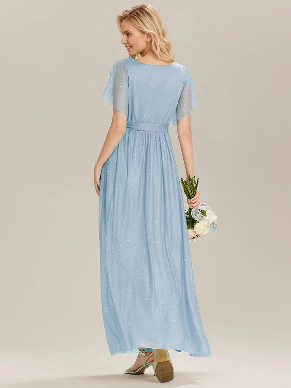 A-line V-Neck Floor-Length Chiffon Bridesmaid Dress With Ruffle