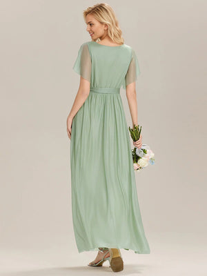 A-line V-Neck Floor-Length Chiffon Bridesmaid Dress With Ruffle