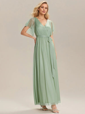 A-line V-Neck Floor-Length Chiffon Bridesmaid Dress With Ruffle