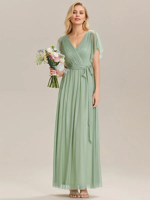 A-line V-Neck Floor-Length Chiffon Bridesmaid Dress With Ruffle