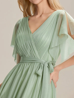 A-line V-Neck Floor-Length Chiffon Bridesmaid Dress With Ruffle