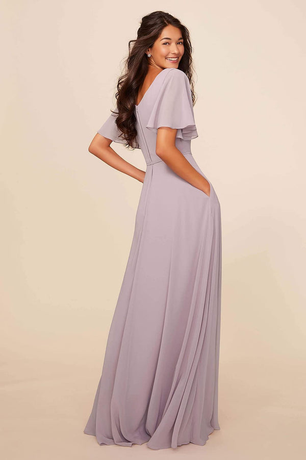 A-line Scoop Floor-Length Chiffon Bridesmaid Dress With Ruffle
