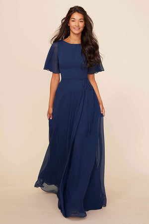 A-line Scoop Floor-Length Chiffon Bridesmaid Dress With Ruffle