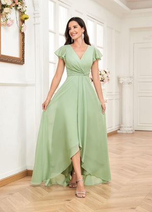 A-line V-Neck Floor-Length Chiffon Bridesmaid Dress With Ruffle