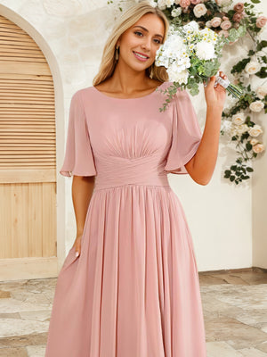 A-line Scoop Floor-Length Chiffon Bridesmaid Dress With Ruffle