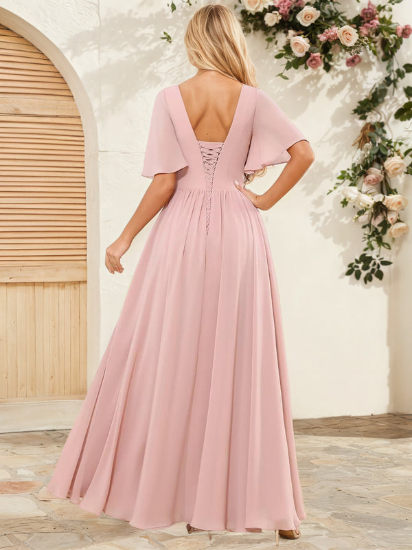 A-line Scoop Floor-Length Chiffon Bridesmaid Dress With Ruffle