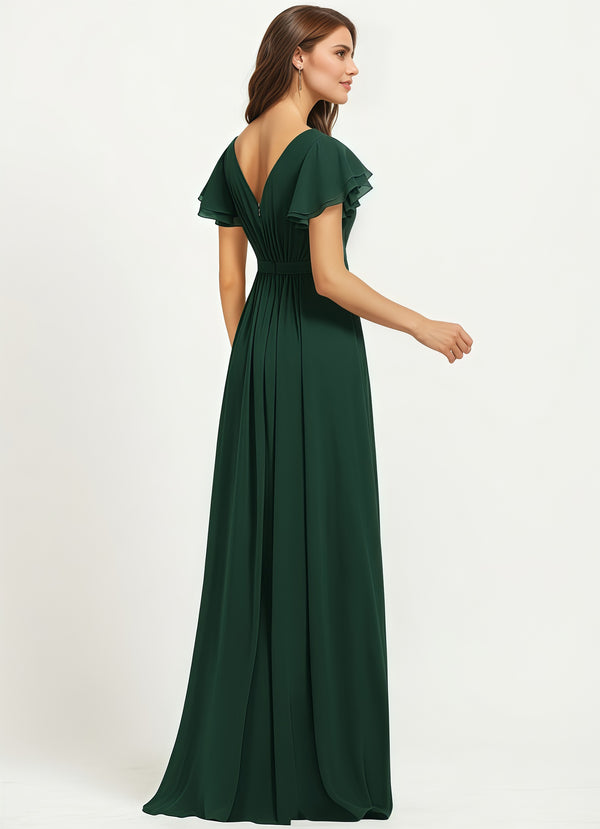 A-line Scoop Floor-Length Chiffon Bridesmaid Dress With Ruffle