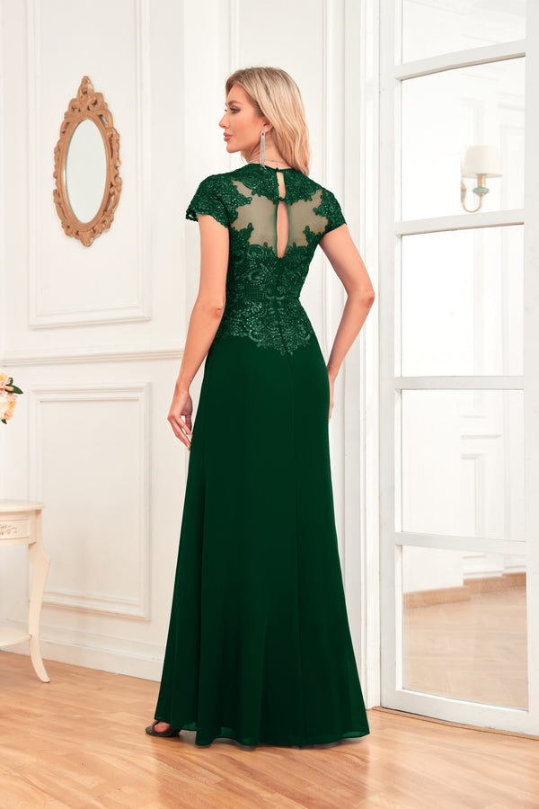 A-line V-Neck Floor-Length Chiffon Lace Mother of the Bride Dress With Sequins Beading