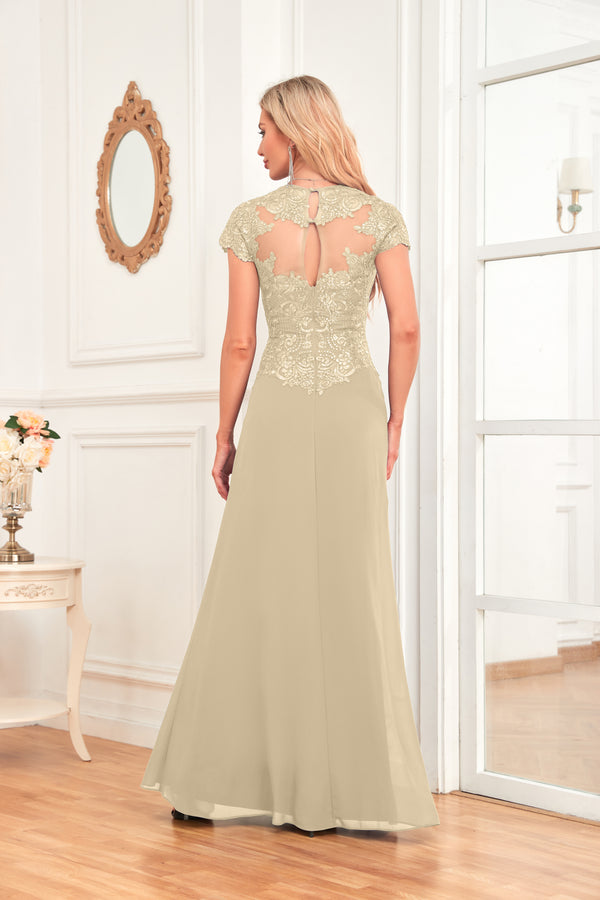 A-line V-Neck Floor-Length Chiffon Lace Mother of the Bride Dress With Sequins Beading