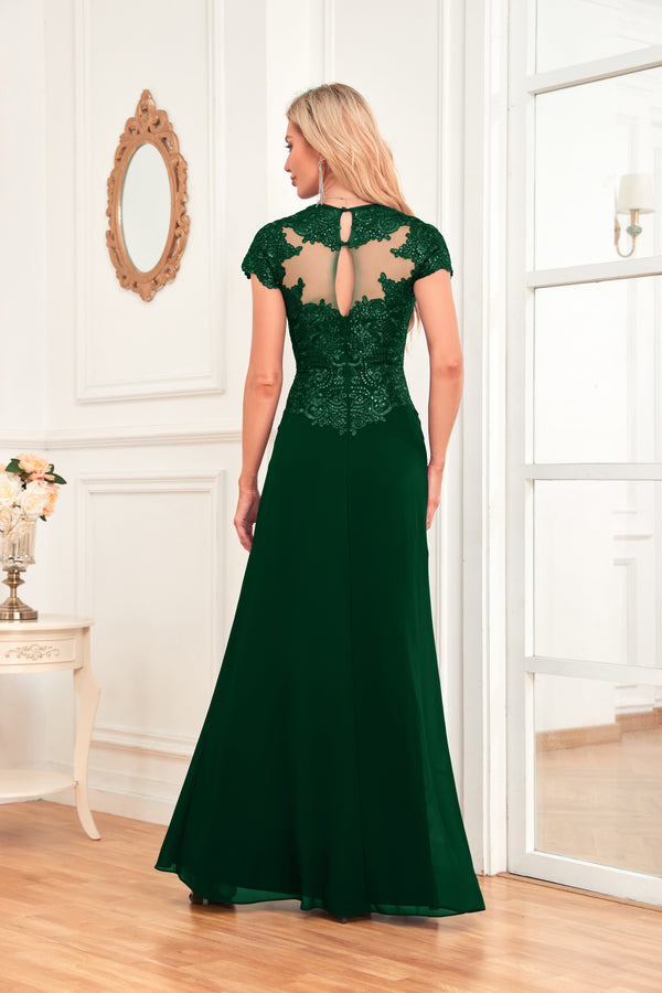 A-line V-Neck Floor-Length Chiffon Lace Mother of the Bride Dress With Sequins Beading