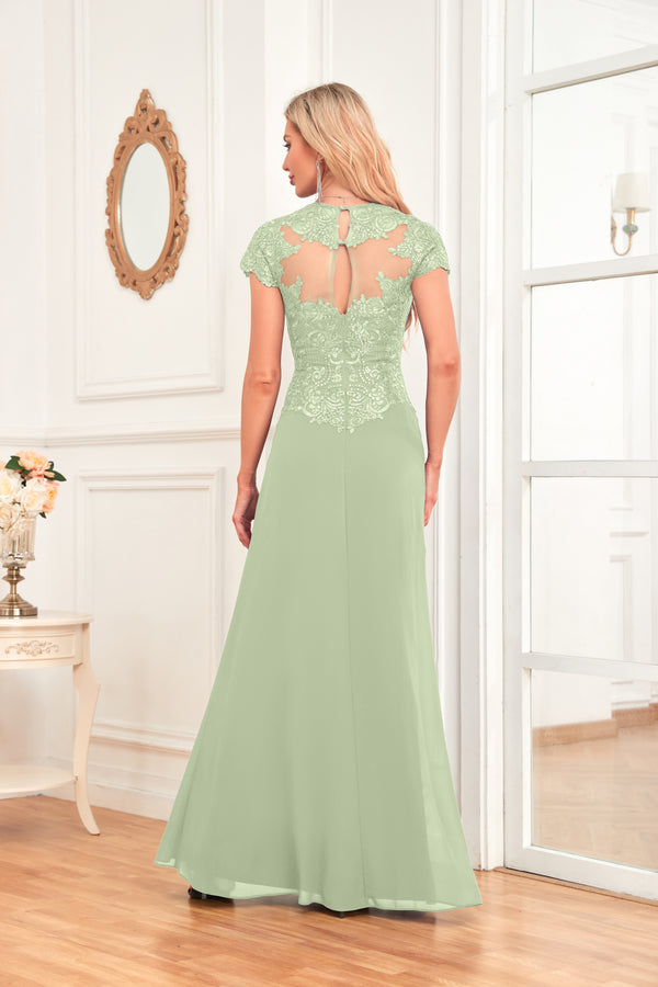 A-line V-Neck Floor-Length Chiffon Lace Mother of the Bride Dress With Sequins Beading