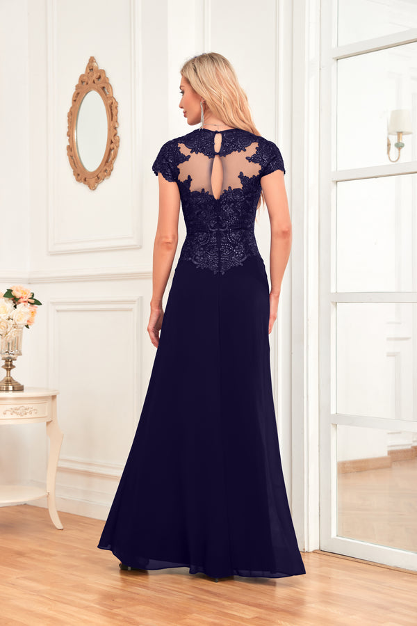 A-line V-Neck Floor-Length Chiffon Lace Mother of the Bride Dress With Sequins Beading