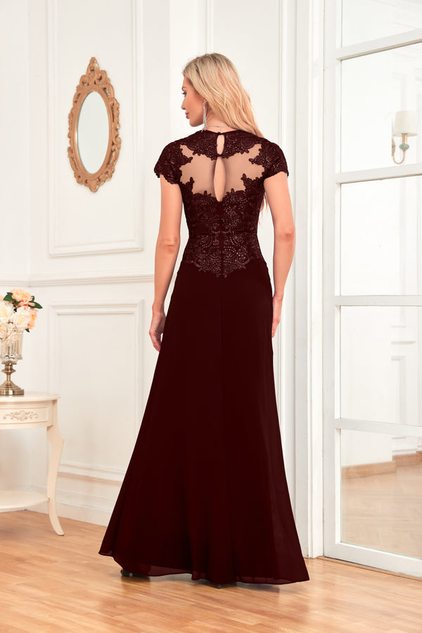 A-line V-Neck Floor-Length Chiffon Lace Mother of the Bride Dress With Sequins Beading