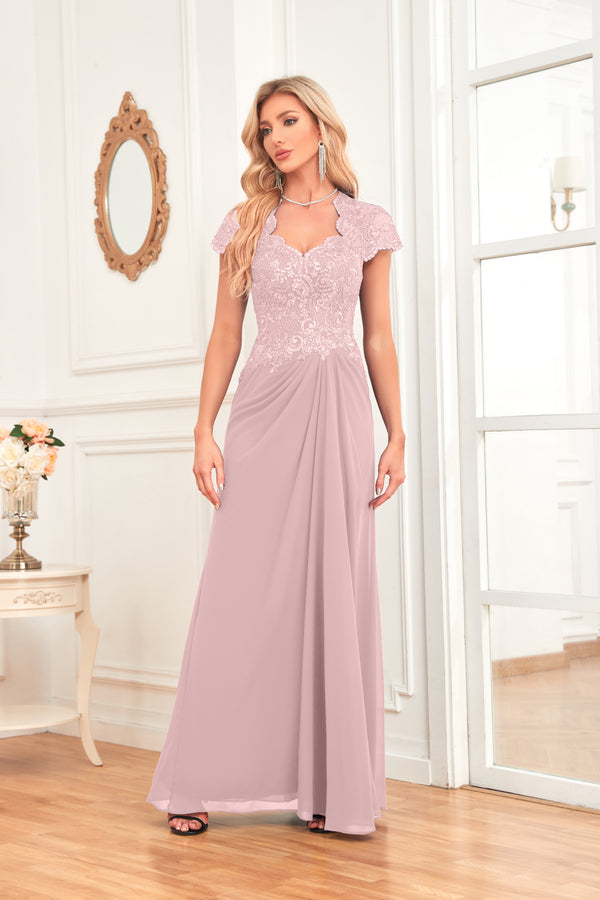 A-line V-Neck Floor-Length Chiffon Lace Mother of the Bride Dress With Sequins Beading