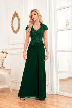 A-line V-Neck Floor-Length Chiffon Lace Mother of the Bride Dress With Sequins Beading