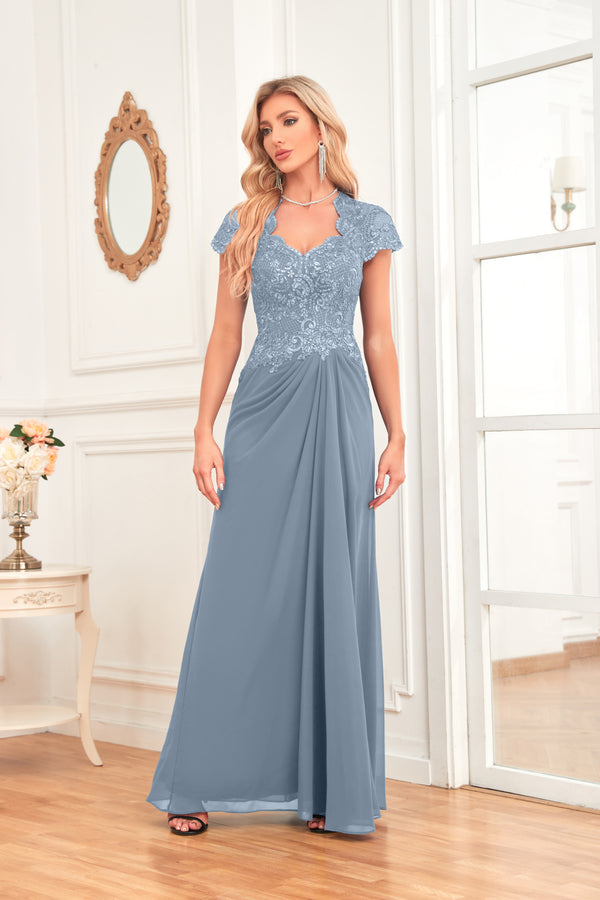 A-line V-Neck Floor-Length Chiffon Lace Mother of the Bride Dress With Sequins Beading