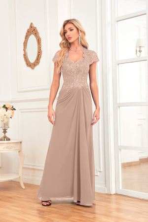 A-line V-Neck Floor-Length Chiffon Lace Mother of the Bride Dress With Sequins Beading