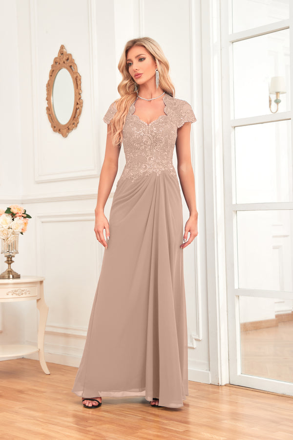 A-line V-Neck Floor-Length Chiffon Lace Mother of the Bride Dress With Sequins Beading