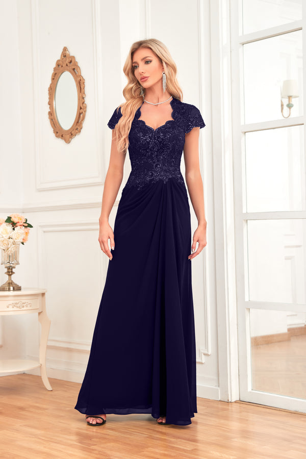 A-line V-Neck Floor-Length Chiffon Lace Mother of the Bride Dress With Sequins Beading