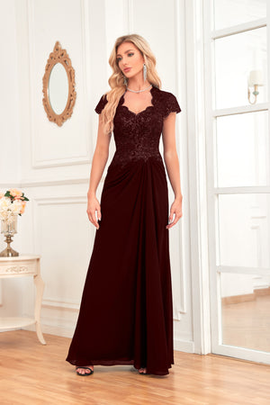 A-line V-Neck Floor-Length Chiffon Lace Mother of the Bride Dress With Sequins Beading