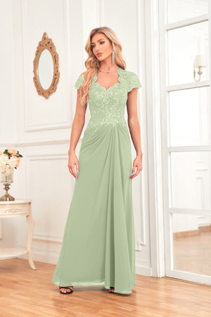 A-line V-Neck Floor-Length Chiffon Lace Mother of the Bride Dress With Sequins Beading