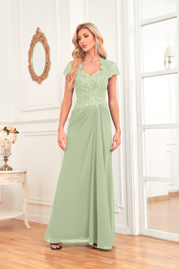 A-line V-Neck Floor-Length Chiffon Lace Mother of the Bride Dress With Sequins Beading