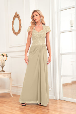 A-line V-Neck Floor-Length Chiffon Lace Mother of the Bride Dress With Sequins Beading
