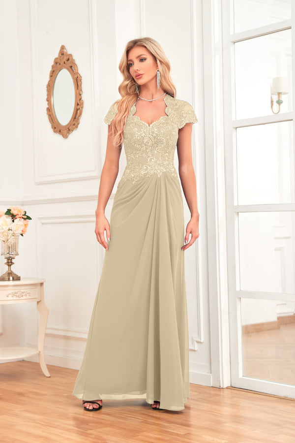 A-line V-Neck Floor-Length Chiffon Lace Mother of the Bride Dress With Sequins Beading