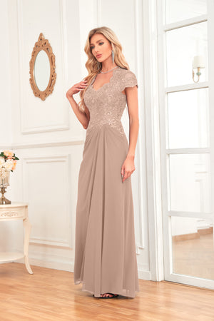 A-line V-Neck Floor-Length Chiffon Lace Mother of the Bride Dress With Sequins Beading