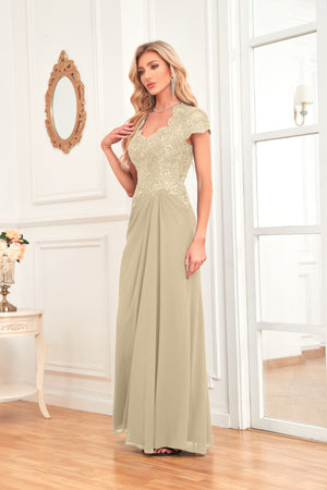 A-line V-Neck Floor-Length Chiffon Lace Mother of the Bride Dress With Sequins Beading