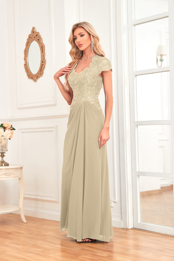 A-line V-Neck Floor-Length Chiffon Lace Mother of the Bride Dress With Sequins Beading