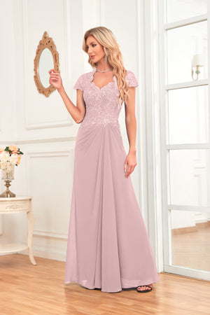 A-line V-Neck Floor-Length Chiffon Lace Mother of the Bride Dress With Sequins Beading