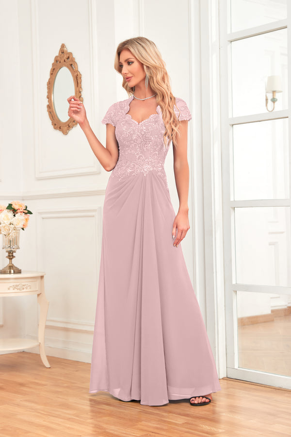 A-line V-Neck Floor-Length Chiffon Lace Mother of the Bride Dress With Sequins Beading