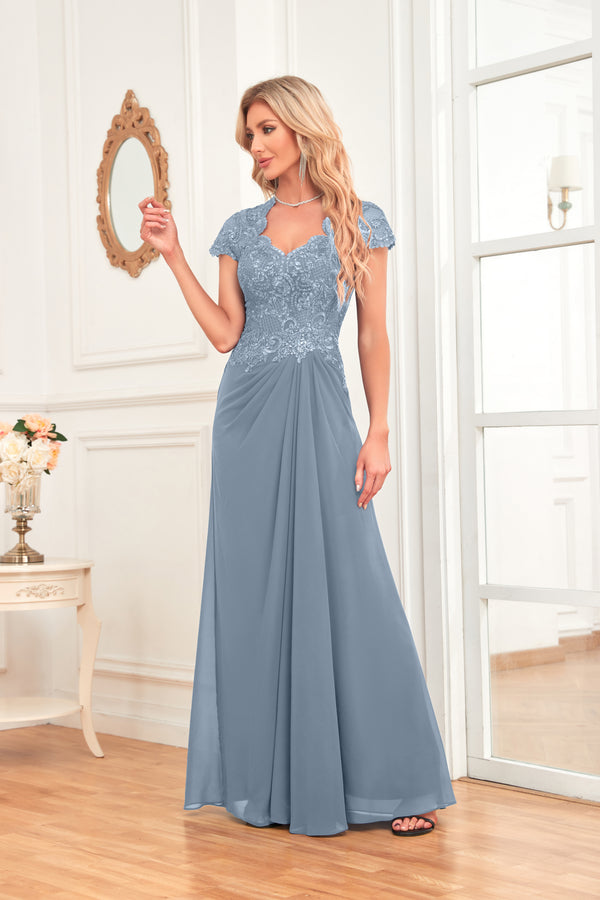 A-line V-Neck Floor-Length Chiffon Lace Mother of the Bride Dress With Sequins Beading