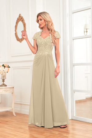 A-line V-Neck Floor-Length Chiffon Lace Mother of the Bride Dress With Sequins Beading