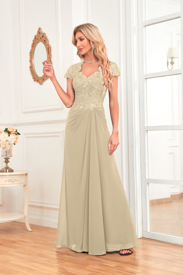 A-line V-Neck Floor-Length Chiffon Lace Mother of the Bride Dress With Sequins Beading