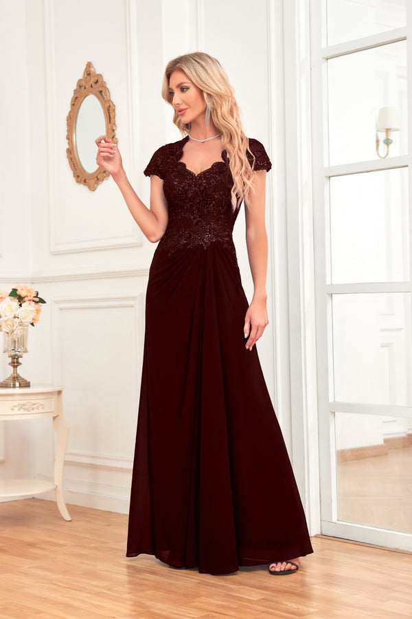 A-line V-Neck Floor-Length Chiffon Lace Mother of the Bride Dress With Sequins Beading